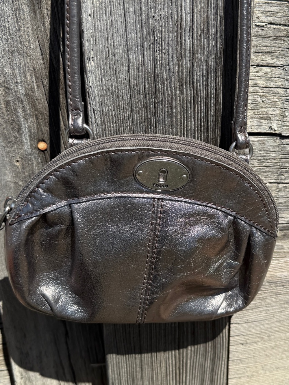 Fossil small silver metallic color crossbody bag
